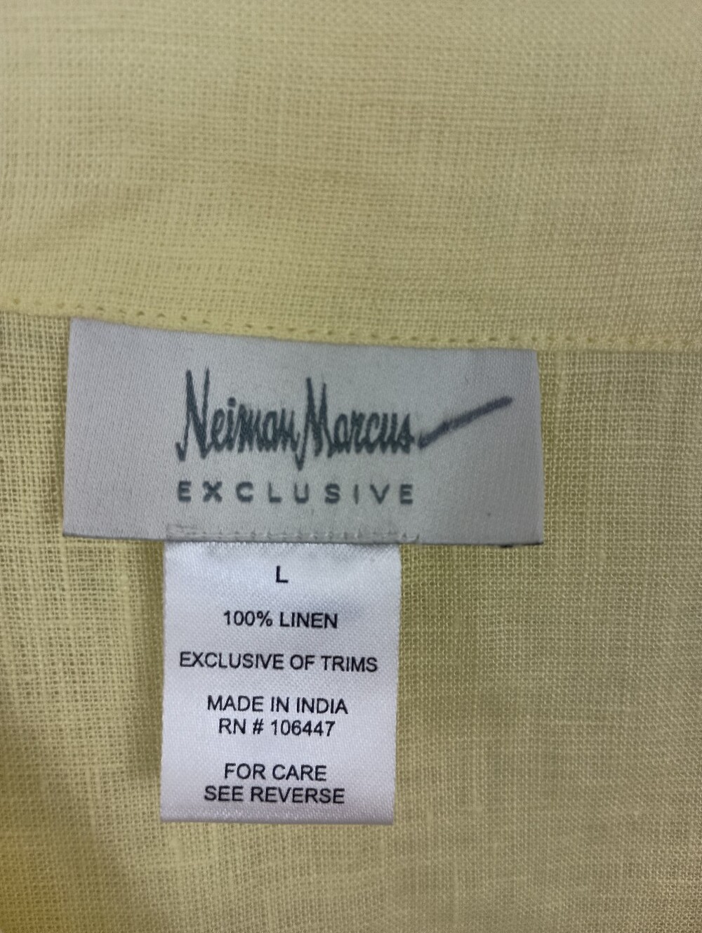 Neiman Marcus Linen Wrap Blouse Large Yellow Carved Coconut Button Asymmetric - Picture 6 of 7